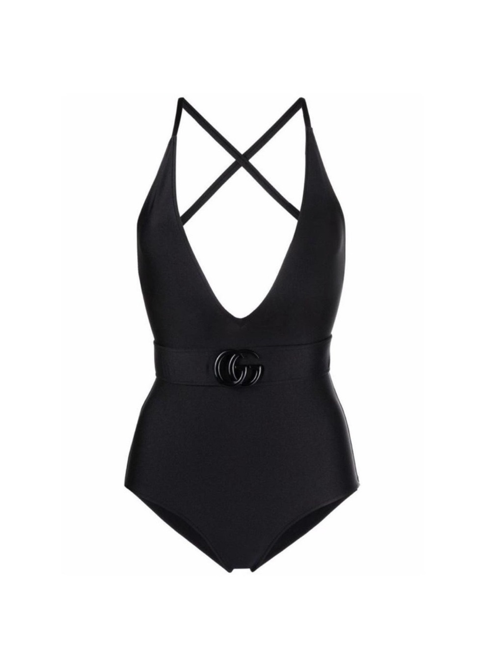 Gucci Black Plunge One-Piece with Logo Belt